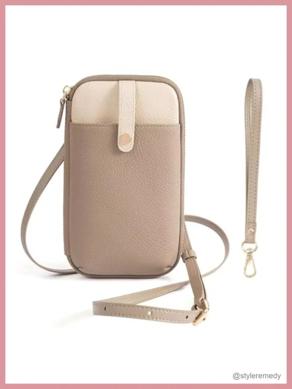 Genuine Cowhide Leather Small Crossbody Bag Wristlet Wallet with Card Slots & 2